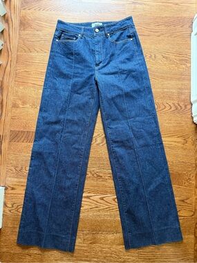 PAIGE Sasha Dark Wash Wide Leg Blue Denim Jeans Organic Pintuck High Waist 30‎